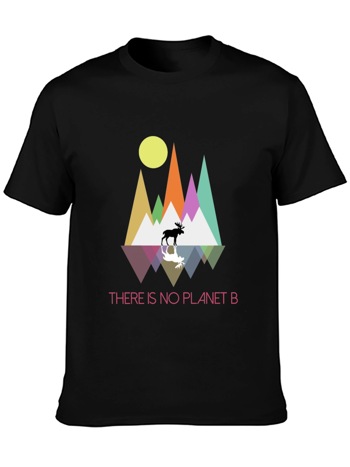 Planet B T-Shirt - Geometric Mountain Scene with Moose