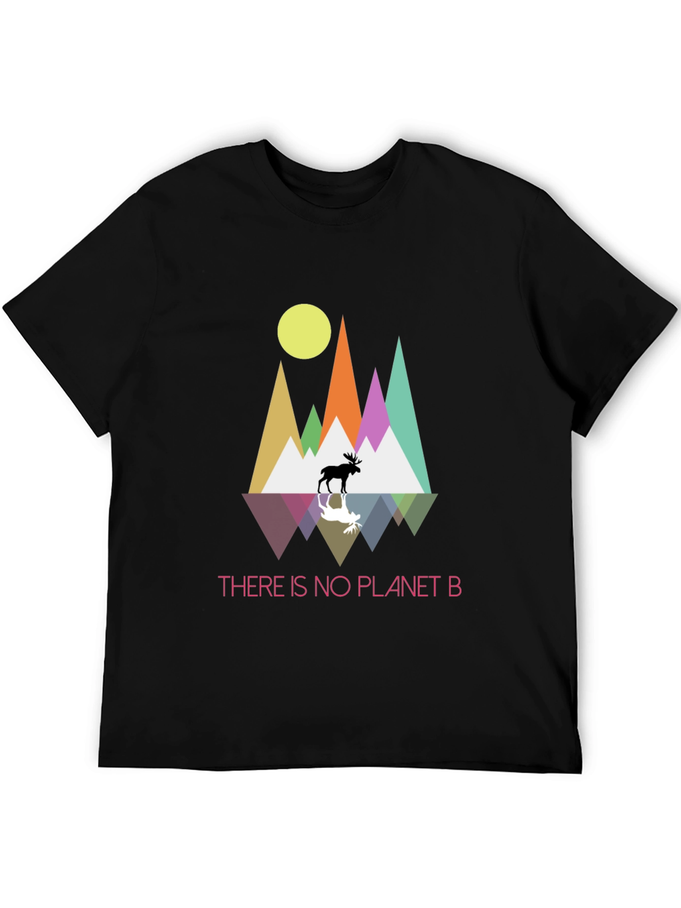 Planet B T-Shirt - Geometric Mountain Scene with Moose