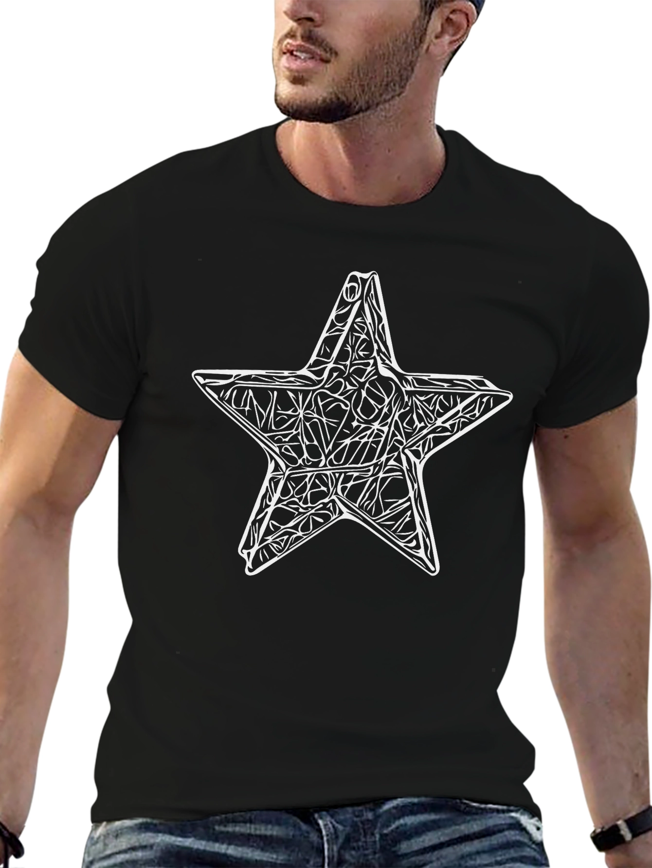 Abstract Star Graphic Black T-Shirt